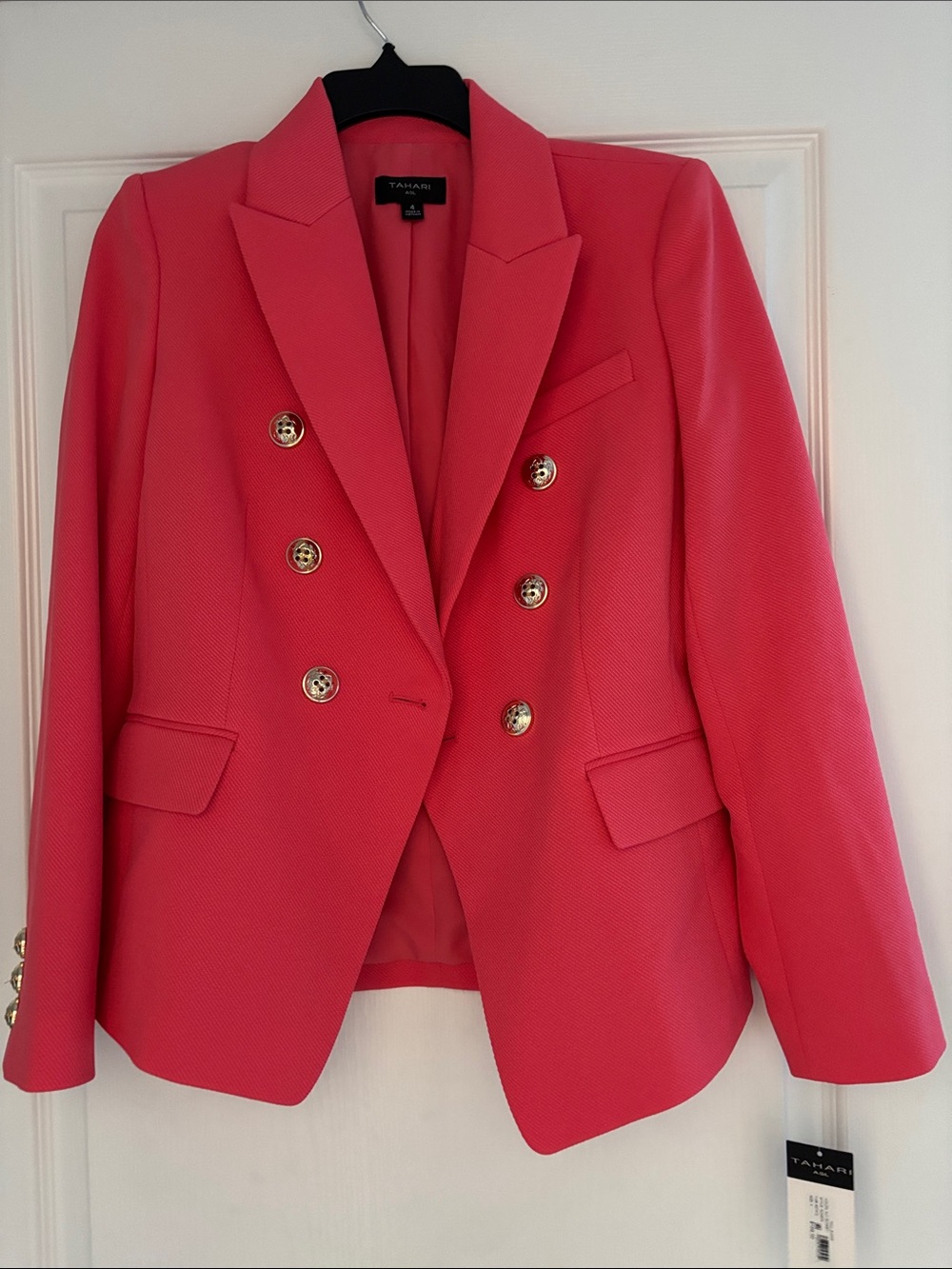 Tahari Coral-Peacg Double-Breasted Blazer with Gold Buttons - NWT